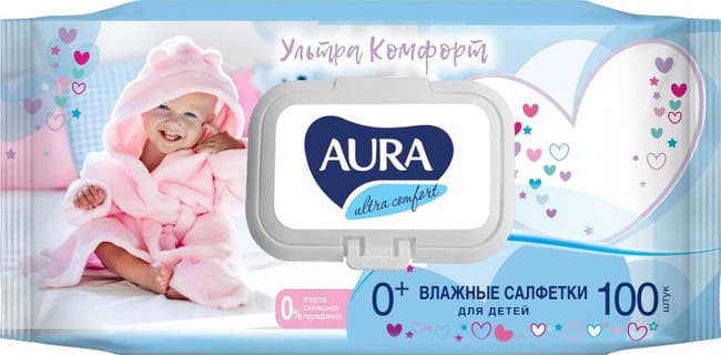 Салфетка влажная 100 шт. "AURA" детские 0+ (100 салф.шт)
