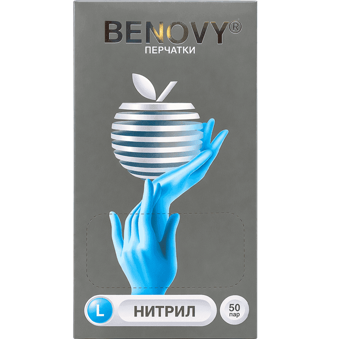 Перчатки нитриловые ГОЛУБЫЕ BENOVY медицинские (100 шт.упак), L Перчатки нитриловые ГОЛУБЫЕ BENOVY медицинские (100 шт.упак), L