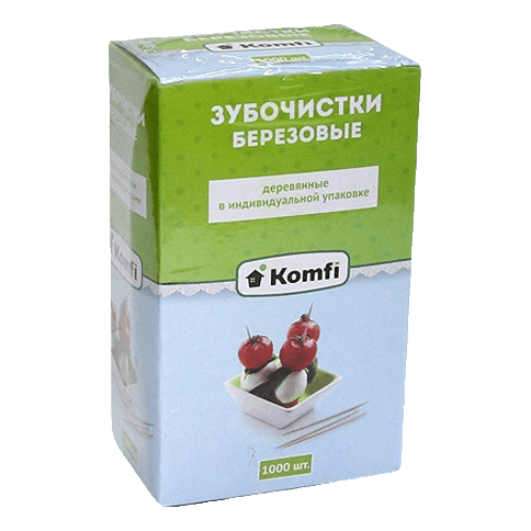 Зубочистки (1000 шт.упак) березовые в индивидуальной упак. KOMFI Зубочистки (1000 шт.упак) березовые в индивидуальной упак. KOMFI
